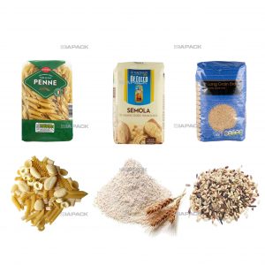 Automatické vrece s plochým dnom tvoriace náplňové etiketovacie obaly na zrná